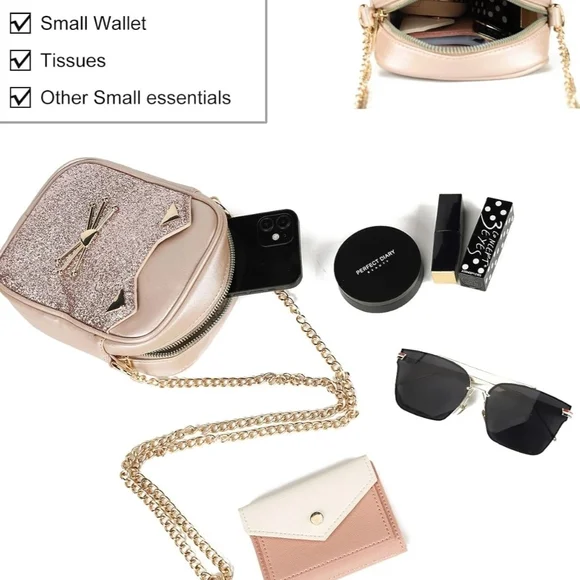 Glittery Cat Mini Bag with Chain Strap - Picture 5 of 12